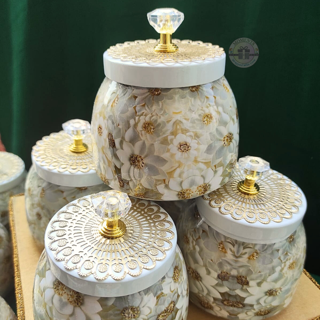 White Floral Pichwai Jar