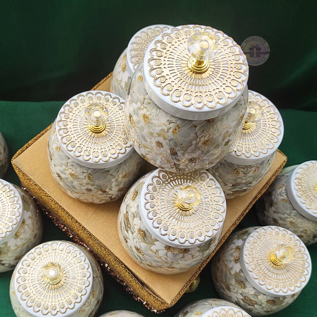 White Floral Pichwai Jar