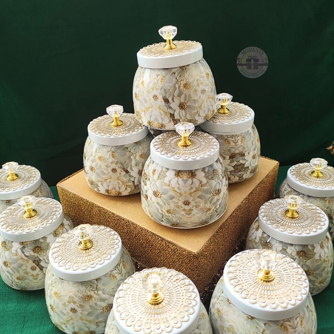 White Floral Pichwai Jar