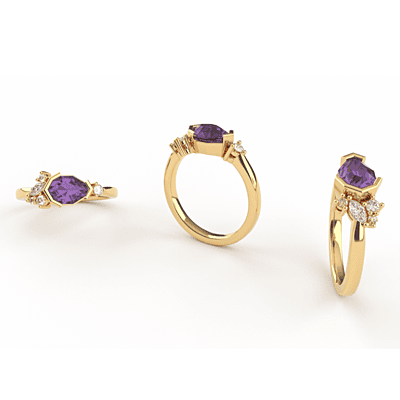 One of a Kind Purple Geometric Sapphire and Diamond Ring