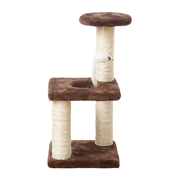 Compact 2-Level Cat Scratching Tree with Sisal Posts & Hanging Toy