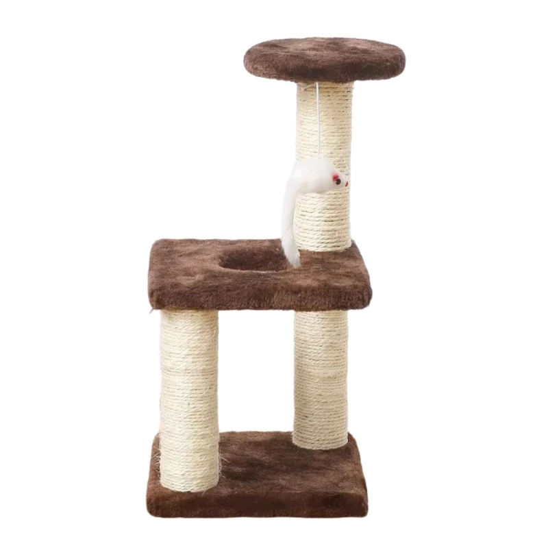 Compact 2-Level Cat Scratching Tree with Sisal Posts & Hanging Toy