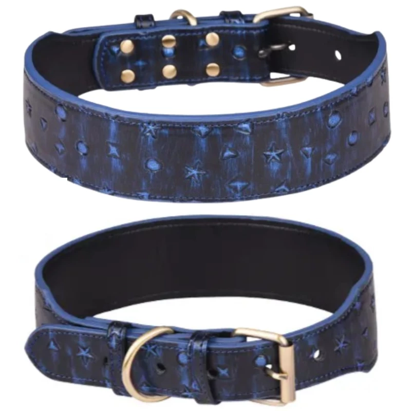 Premium Vintage Wide Leather Dog Collar & Leash Set – Heavy Duty Adjustable Training Collar