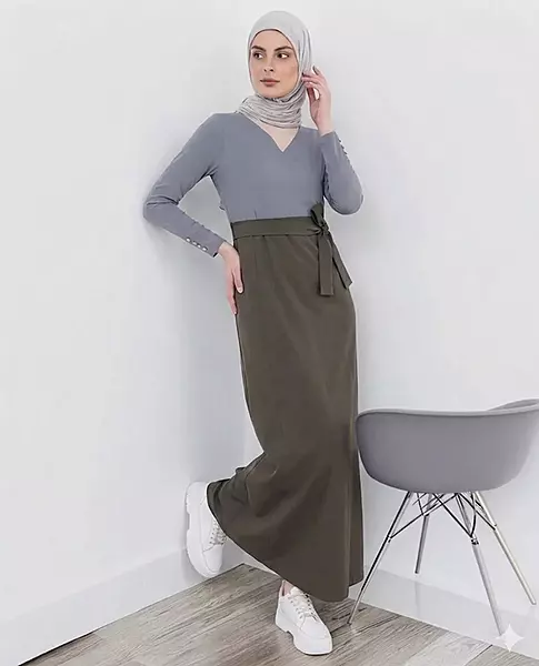 OLIVE AND GREY URBAN BELTED JILBAB