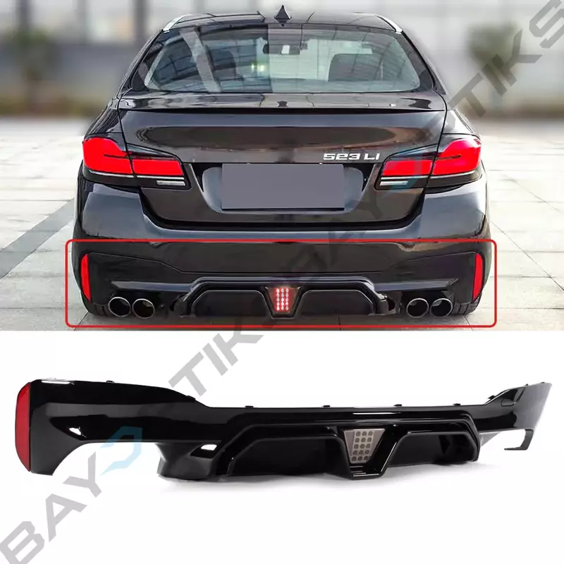 M5 CS Style Gloss Black Rear Diffuser with LED Brake Light for BMW G30 5 Series (2017–2023)
