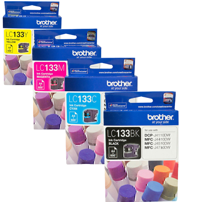 4 Pack Original Brother LC-133 Ink Cartridge Set (1BK1C1M1Y)