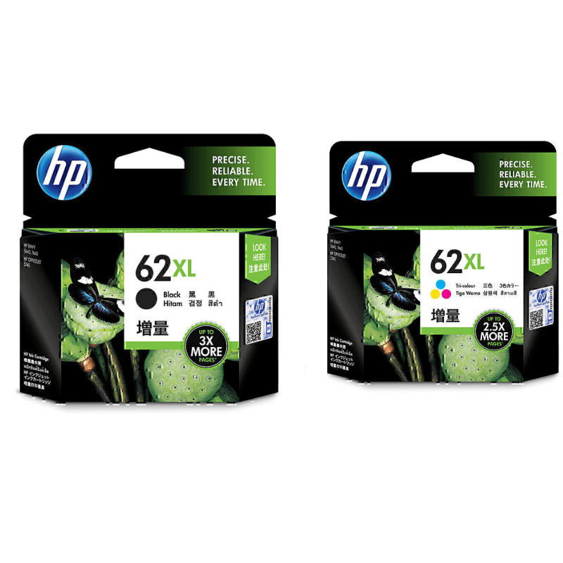 4 Pack Genuine HP 62XL Black & Colour Ink Cartridge Set (2BK2C) C2P05AA C2P07AA