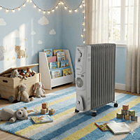 Usha 4211 F electric heater with overheat protection and tilt safety switch.