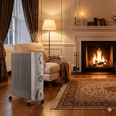 "Usha OFR 4211 F Electric Heater with PTC Fan and Adjustable Thermostat"