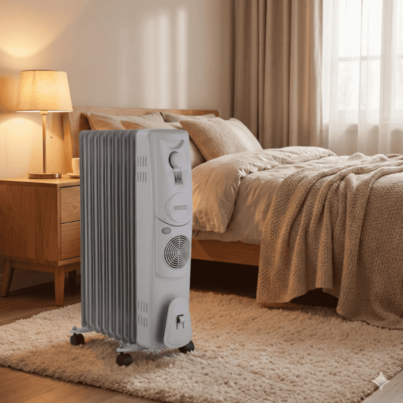 Usha 4209 F PTC fan heater standing on floor with power indicator.