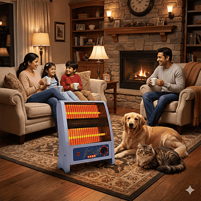 Compact white Usha room heater 800W suitable for small to medium-sized bedrooms.