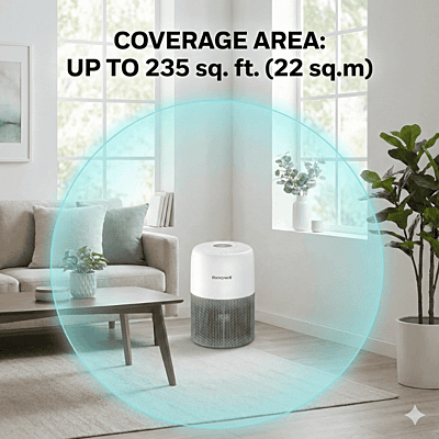 Honeywell Air Touch V1 air purifier placed in a modern living room corner.