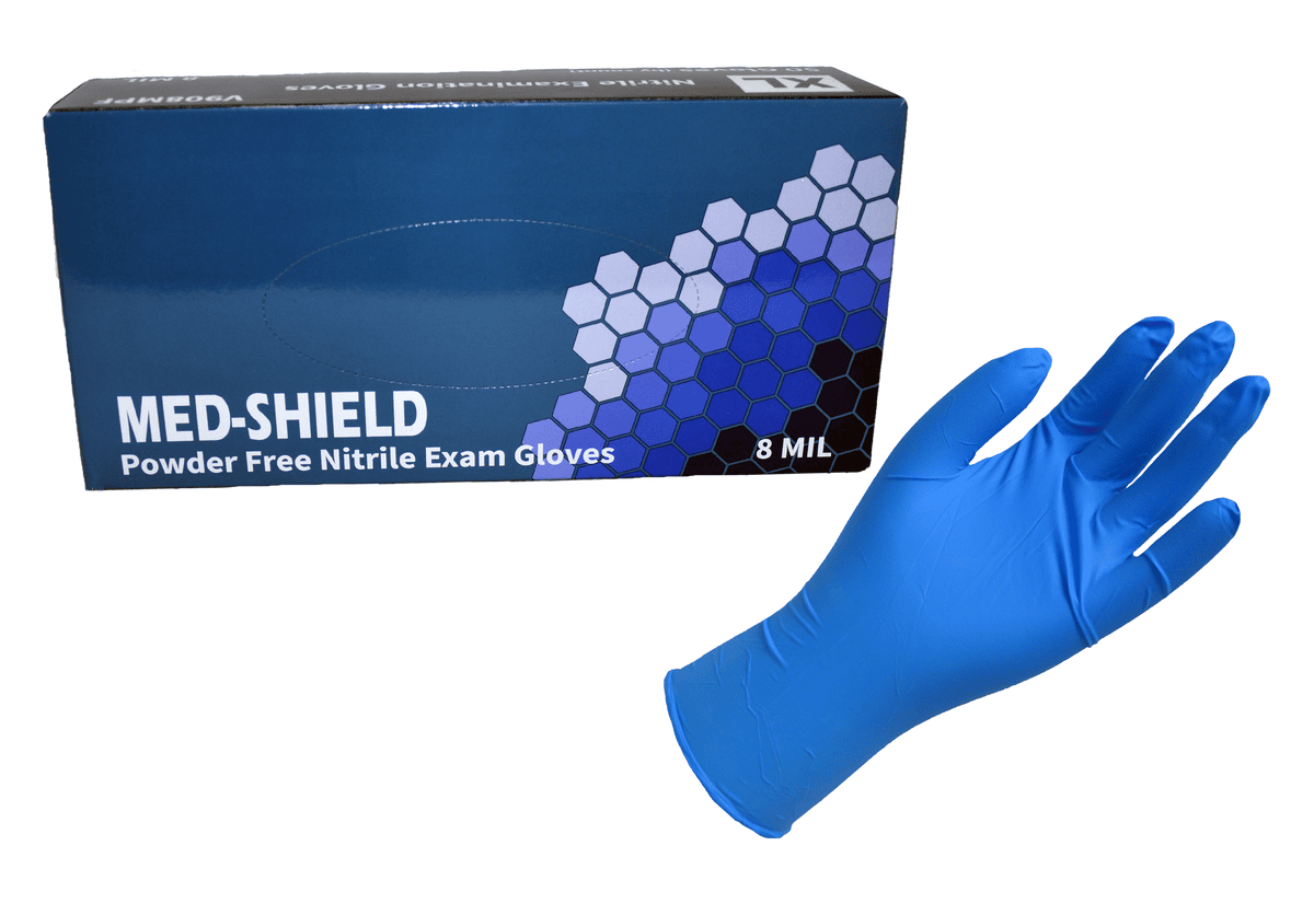 8 mil, medical grade, 50 pieces/box, powdered free, sizes M-XL