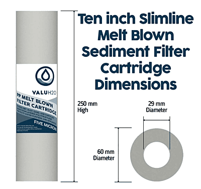 VALUE H2O 10inch Slimline Sediment Water Filter 5 mic VALUE H2O 10inch Slimline Sediment Water Filter 5 mic