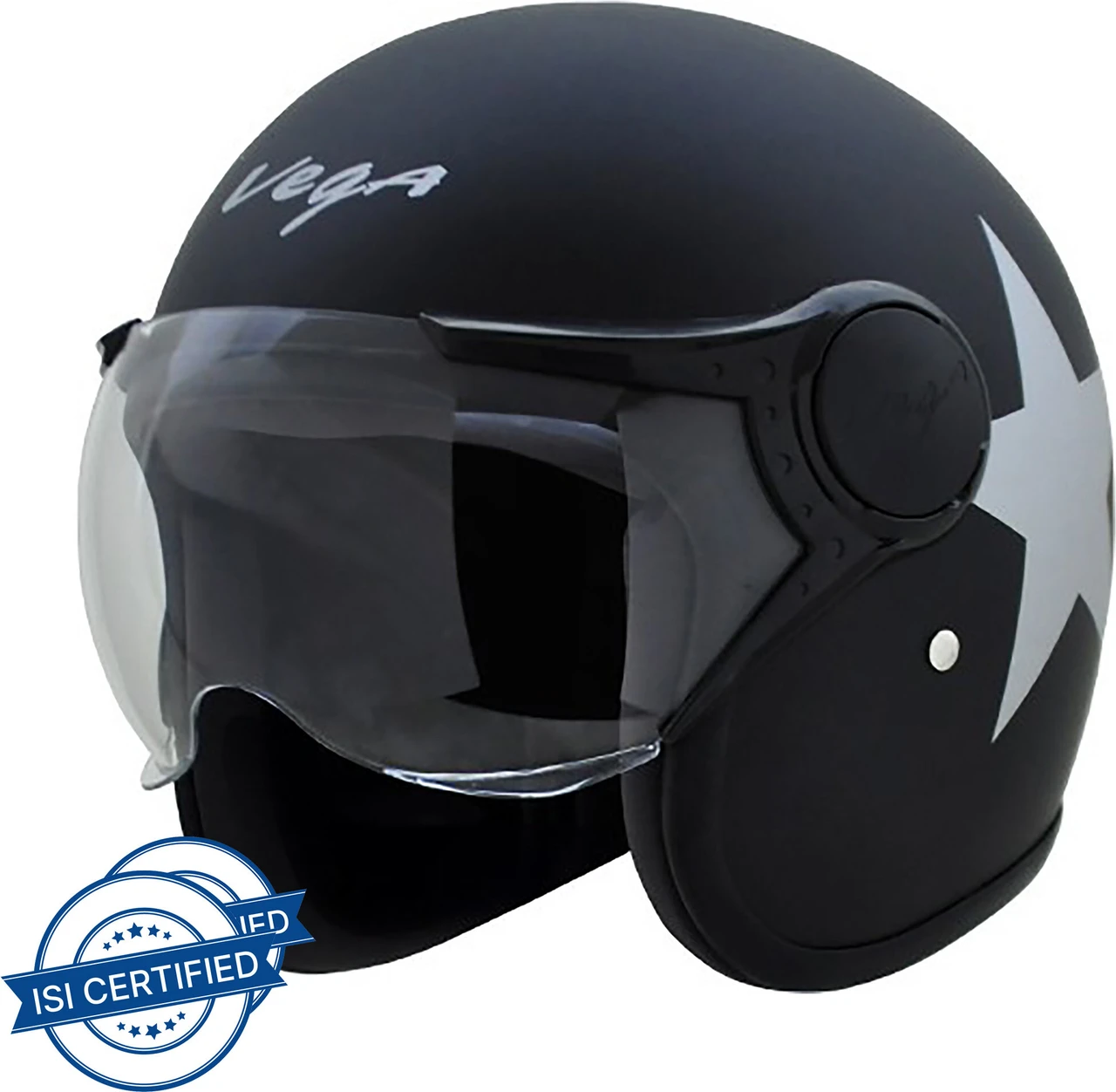VEGA JET STAR W/VISOR DULL BLACK SILVER C/V (L) VEGA JET STAR W/VISOR DULL BLACK SILVER C/V (L)
