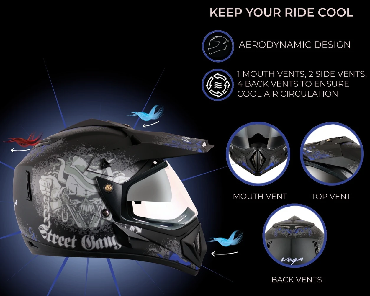 VEGA OFFROAD D/V GANGSTER BLACK M.BLUE (M) VEGA OFFROAD D/V GANGSTER BLACK M.BLUE (M)