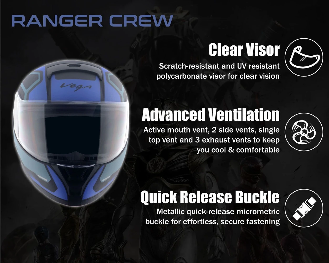 VEGA RANGER DX CREW DULL BLACK M.BLUE C/V (L) VEGA RANGER DX CREW DULL BLACK M.BLUE C/V (L)