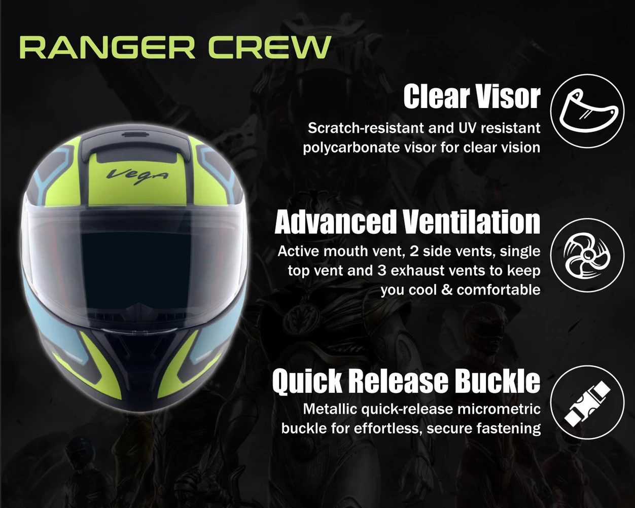 VEGA RANGER DX CREW DULL BLACK NEON YELLOW C/V (L) VEGA RANGER DX CREW DULL BLACK NEON YELLOW C/V (L)