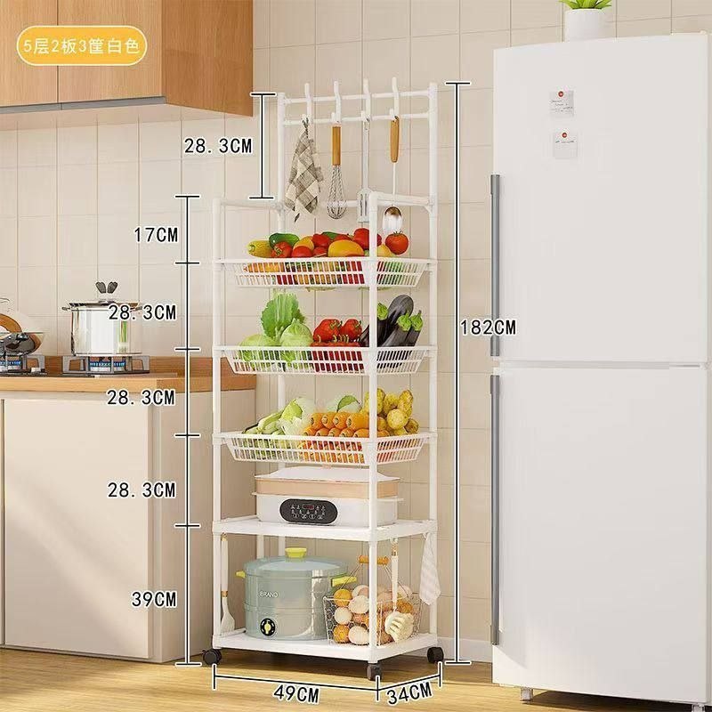 5 LAYERS KITCHEN TROLLEY WITH 3 FRUITS & VEGETABLES BASKETS