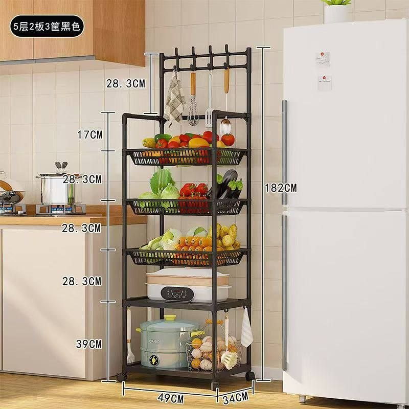 5 LAYERS KITCHEN TROLLEY WITH 3 FRUITS & VEGETABLES BASKETS