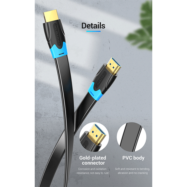 VENTION FLAT HDMI CABLE 0.5M BLACK VENTION FLAT HDMI CABLE 0.5M BLACK