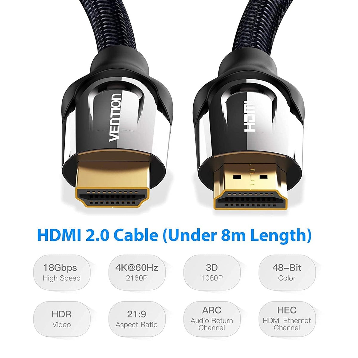 VENTION NYLON BRAIDED HDMI CABLE BLACK METAL TYPE