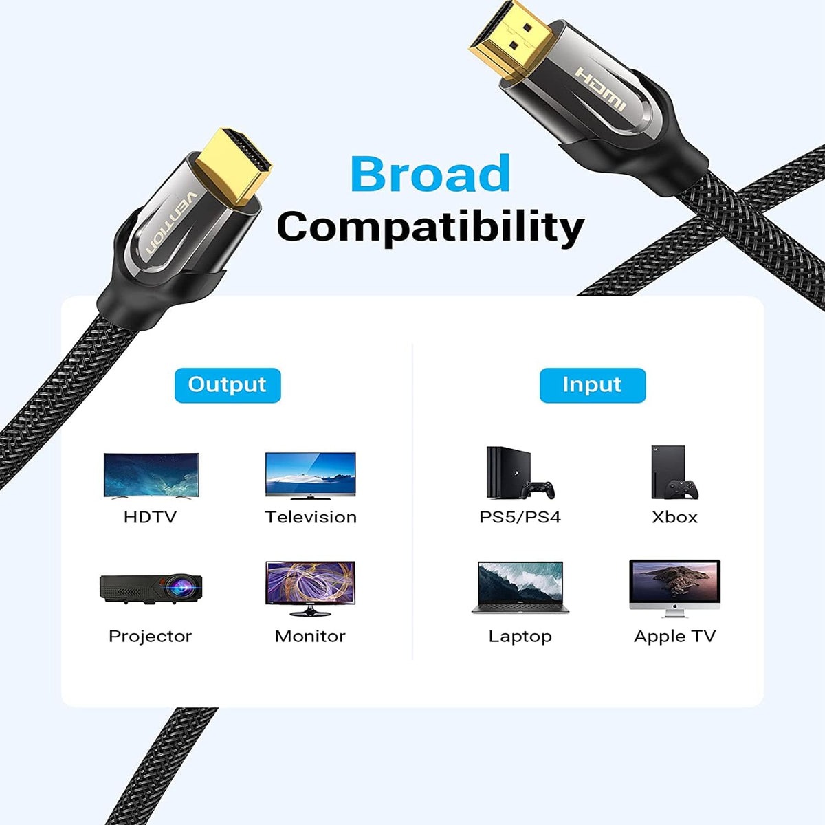 VENTION NYLON BRAIDED HDMI CABLE BLACK METAL TYPE
