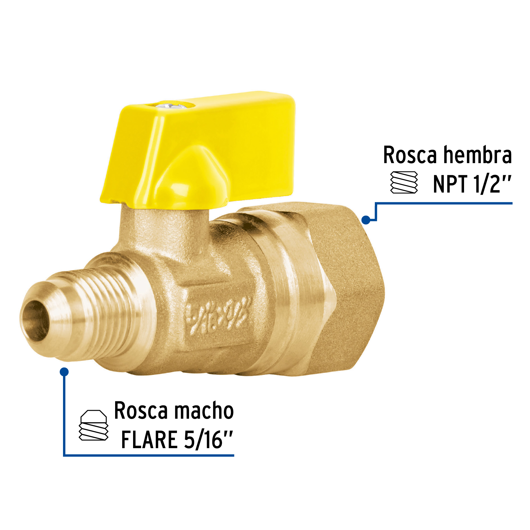 Válvula de control para gas de latón, 5/16' x 1/2' - VG-554-N / 41060