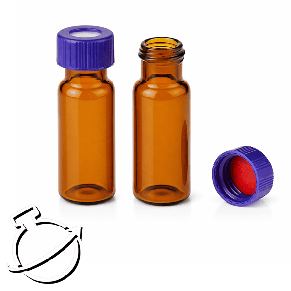 Vial con tapa de rosca ámbar 15 ml. Pk 100 unidades de tapa y vial