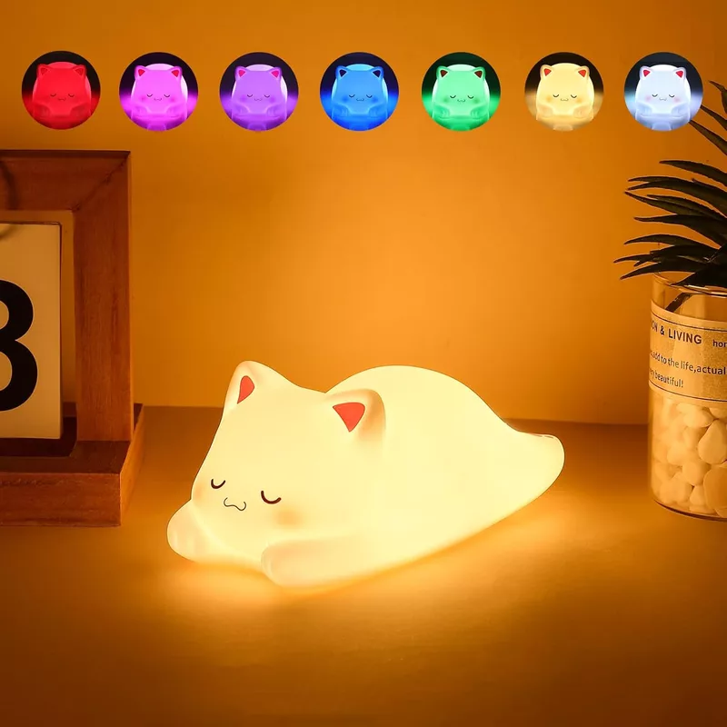 Veilleuse Lovely Chat En Silicone Led Rechargeable