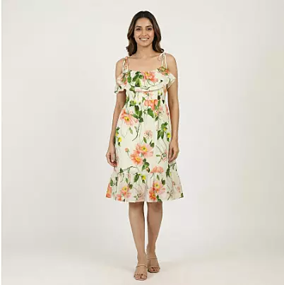 VESTIDO BLANCO SIN MANGAS DE ALGODÓN CON CORTE EN A DE VIVEZA