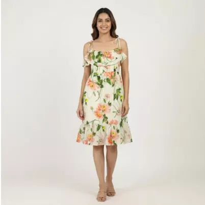 VESTIDO BLANCO SIN MANGAS DE ALGODÓN CON CORTE EN A DE VIVEZA