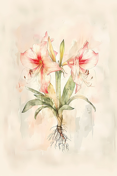 Vintage Botanical Amaryllis Print, Pink Flower Wall Art, Antique Style Floral Illustration, Farmhouse Cottagecore Decor, Gardener Gift (Matte Paper & Cotton Canvas)