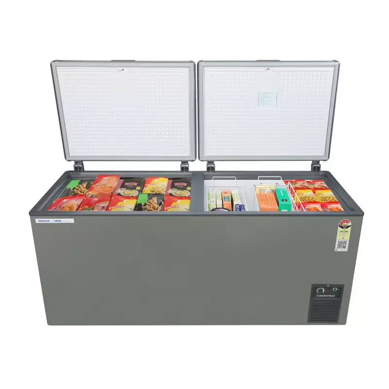 A family using the Voltas Hard Top Convertible Deep Freezer in their modern home in Gurgaon.