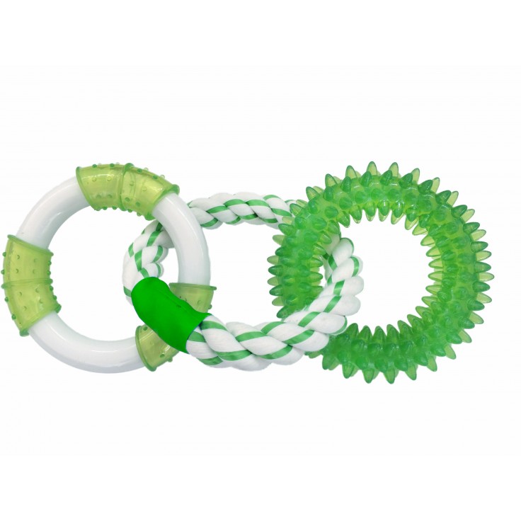 CHOMPER TRIPLE RINGS WITH TPR SPIKE, ROPE & NYLON - GREEN CHOMPER TRIPLE RINGS WITH TPR SPIKE, ROPE & NYLON - GREEN