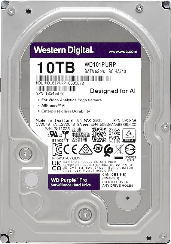 WD Purple Pro Surveillance Hard Drive 10TB, 512MB - WD101PURP