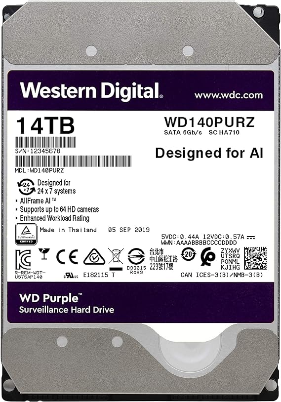 WD Purple Surveillance Hard Drive 14TB, 512MB - WD140PURZ