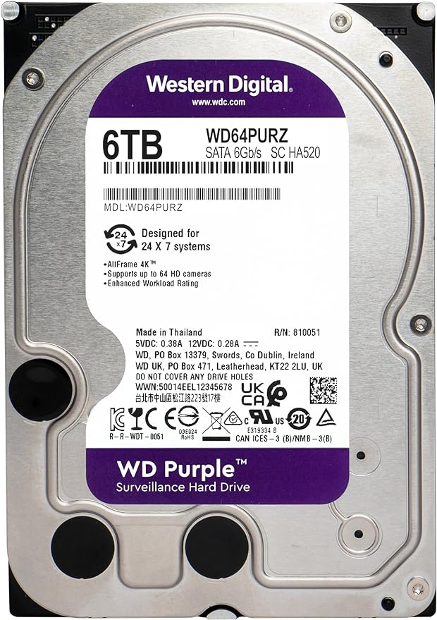 WD Purple Surveillance Hard Drive - 6 TB, 256 MB - WD64PURZ