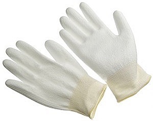 White cut resistant knit, white PU palm coated, cut level 3