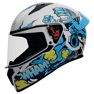 STUDDS THUNDER D10 WHITE N1 BLUE C/V (L) WITH SPOILER AND MIRROR VISOR