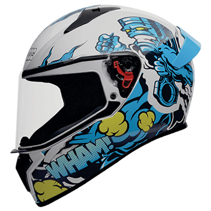 STUDDS THUNDER D10 WHITE N1 BLUE C/V (L) WITH SPOILER AND MIRROR VISOR