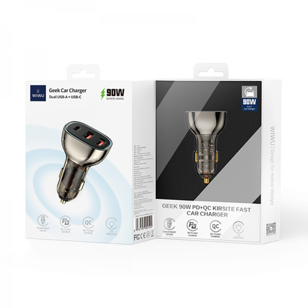 WIWU WI-QC013 90W PD+QC KIRSITE GEEK FAST CAR CHARGER DUAL USB+TYPE-C - BLACK