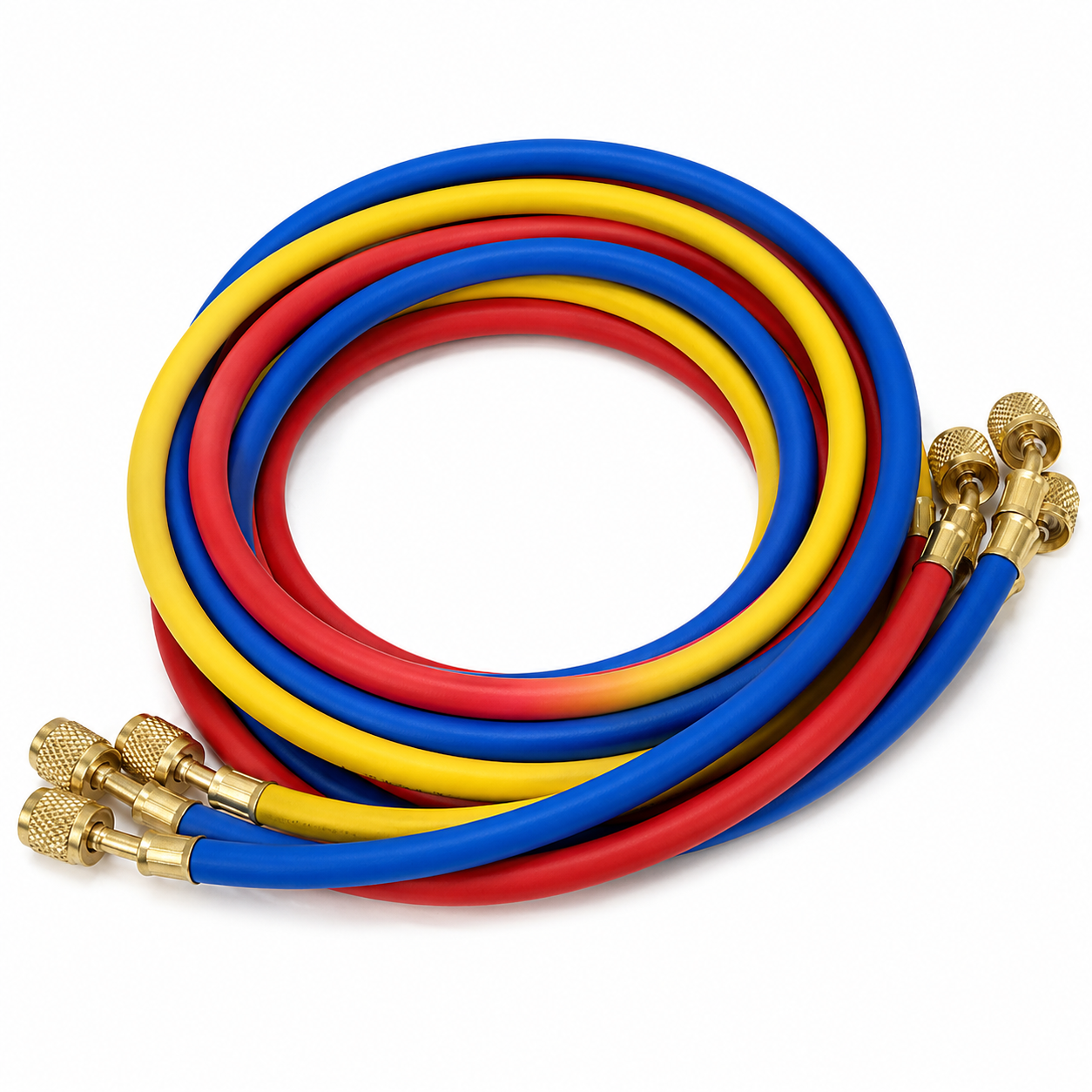 Juego de 3 Mangueras de Carga de Refrigerante con Valvulas de Seguridad, 800 PSI, 180 CM de Longitud, 1/4"-1/4"(Y), 1/4"-1/4"®, 1/4"-1/4"(B) - WIP-MRH-2SV