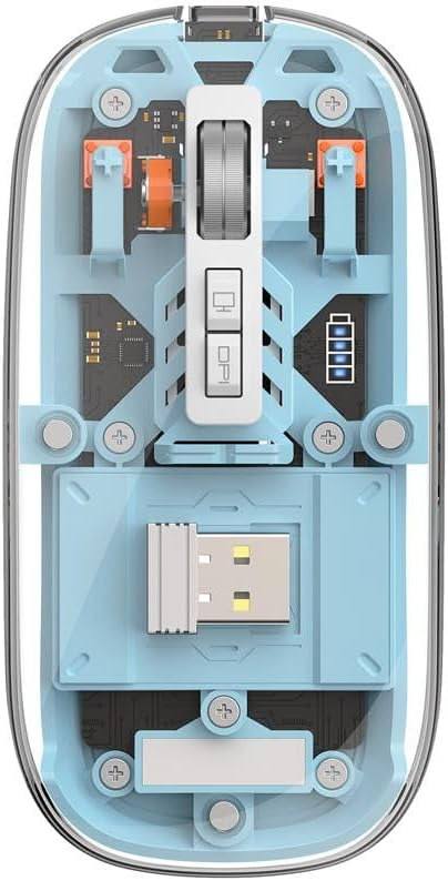 WM105 Crystal Transparent Magnatic Wireless Mouse, Dual-bluetooth +2.4G three-mode, Can connect three devices at the same time - Blue