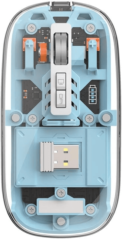 WM105 Crystal Transparent Magnatic Wireless Mouse, Dual-bluetooth +2.4G three-mode, Can connect three devices at the same time - Blue