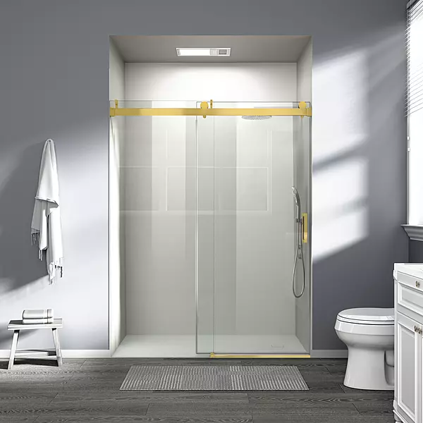 Shower door -60"W x76"H Frameless Shower Door with Soft-Closing Buffer(Gold)