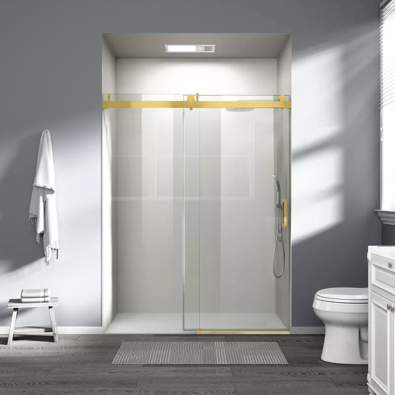 Shower door -60"W x76"H Frameless Shower Door with Soft-Closing Buffer(Gold)