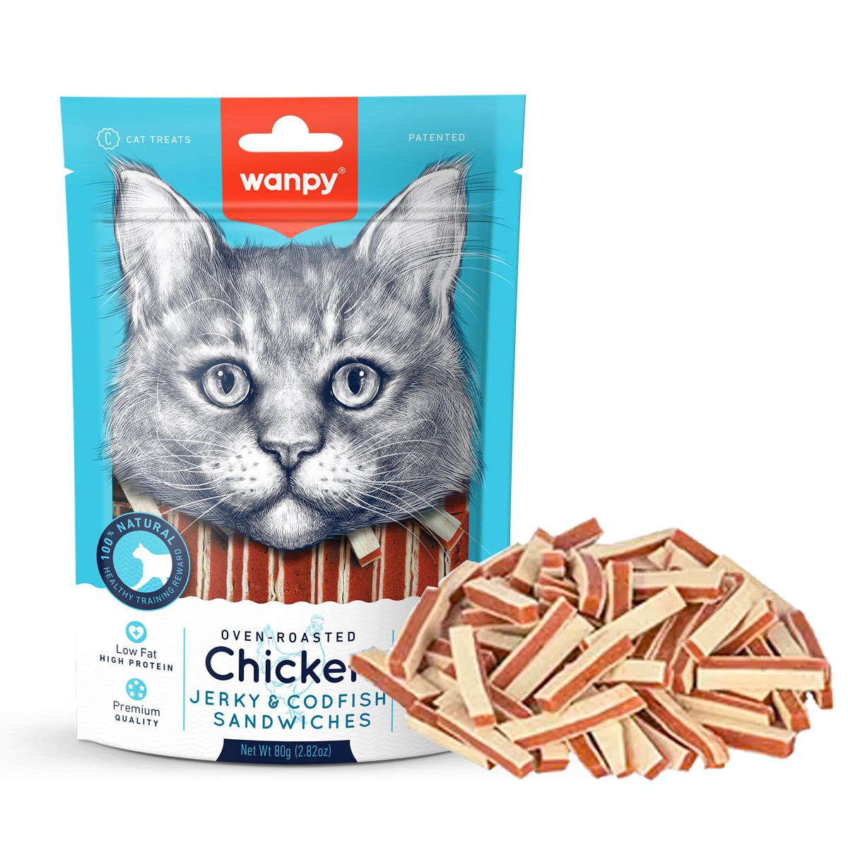 Wanpy Chicken Jerky and Codfish Sandwiches for Cats 80g Wanpy Chicken Jerky and Codfish Sandwiches for Cats 80g