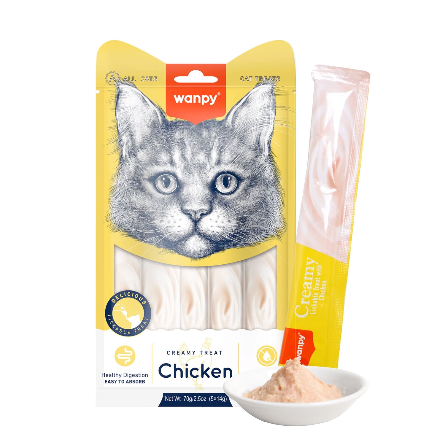 Wanpy Creamy Lickable Cat Treats – Chicken (14gx5) Wanpy Creamy Lickable Cat Treats – Chicken (14gx5)