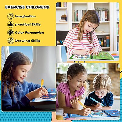 Water Magic Coloring Books with Refillable Pens - Pack of 4